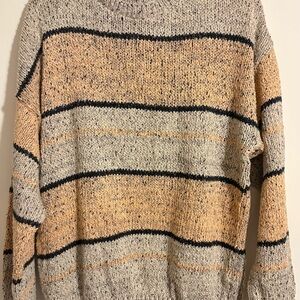 Bergdorf Goodman Women's Striped Crew Neck Sweater - Gray and Peach